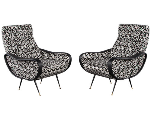 Pair of Zanuso Style Lounge Chairs in Black and White