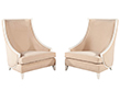 Pair of Modern High Back Lounge Chairs with Designer Cream Velvet