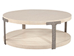 Modern Round Oak Coffee Table in Sunburst Pattern