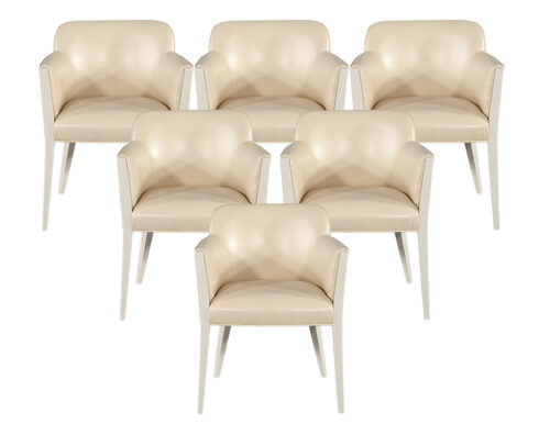 Set of 6 Custom Flusso Modern Cream Dining Chairs in Ostrich Print Faux Leather