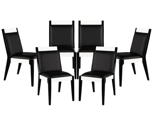 Set of 6 Custom Modern Black and White Leather Dining Chairs