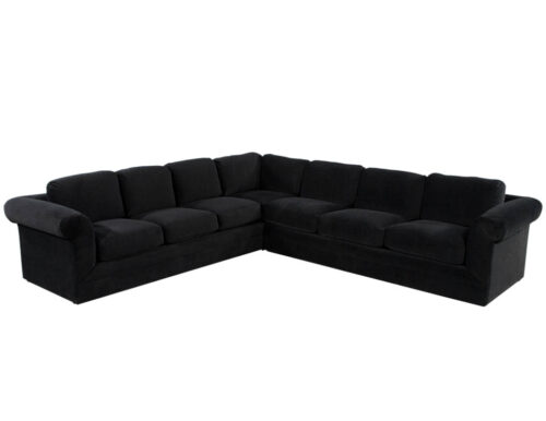 Vintage Thayer Coggin Directional Black Velvet Sectional Sofa