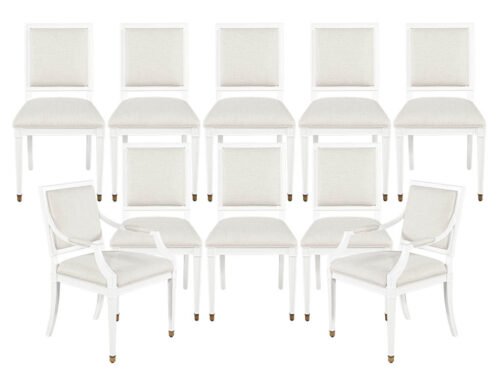 Set of 10 Louis XVI Style Cream Dining Chairs