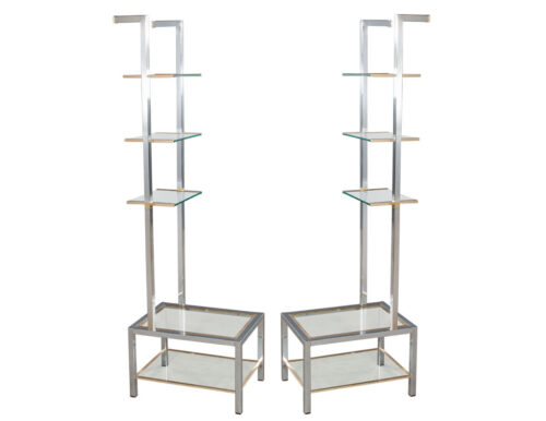 Pair of Modern Stainless Steel and Brass Bookshelf Stands Italy 1970's