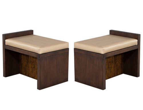 Pair of Modern Walnut Leather Benches by Lara Mann