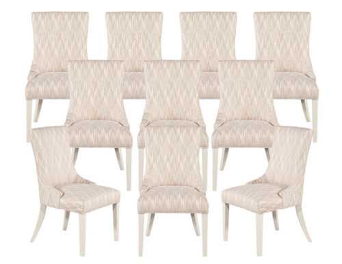Set of 10 Custom Modern White Lacquered Opus Dining Chairs in Designer Fabric