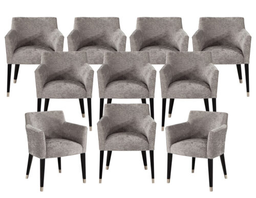 Set of 10 Custom Modern Tonio Dining Chairs in Grey Designer Velvet