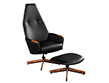Mid-Century Modern Black Leather Office Chair with Stool by Adrian Pearsall