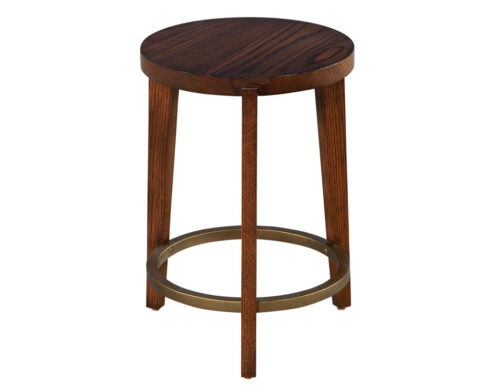 Round Red Oak and Brass Drinks Table by Ellen Degeneres Fife Table