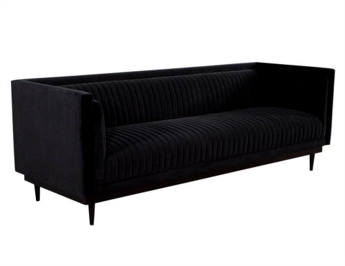 Custom Modern Monair Channeled Sofa in Black Velvet