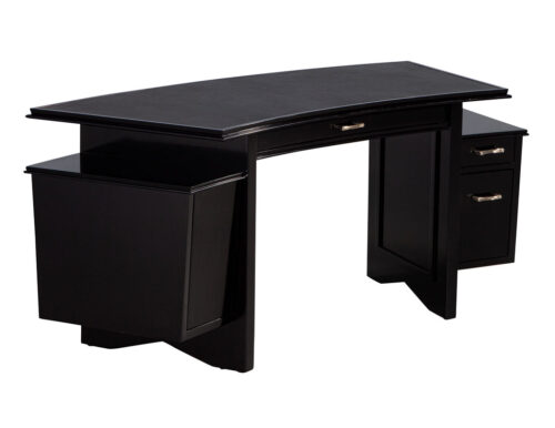 Modern Curved Black Leather Writing Desk by Nancy Corzine Fusion Desk