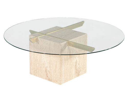 Vintage Italian Travertine and Glass Top Cocktail Table