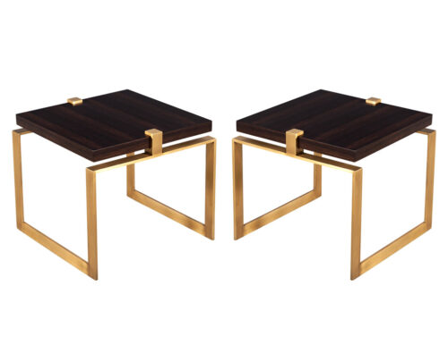 Pair of Modern Macassar and Brass End Tables