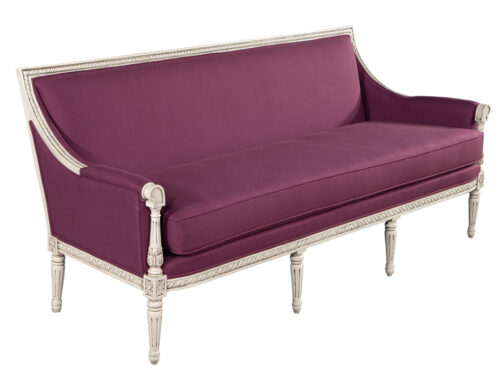Louis XVI Style Sofa in Plum Burgundy Fabric
