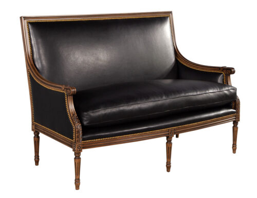 Louis XVI Style Black Leather Settee Sofa