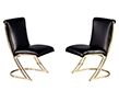 Set of 10 Vintage Mid-Century Modern Brass Dining Chairs in Black Leather