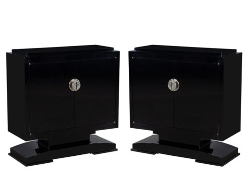 Pair of French Art Deco Commode Chests in High Gloss Black