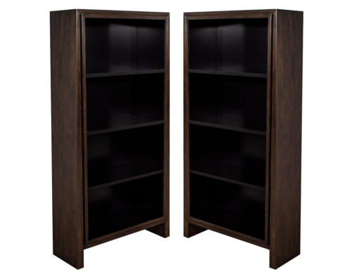 Pair of Modern Walnut and Black Bookcases