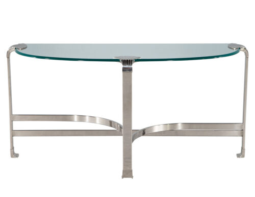 Art Deco Inspired Demi Lune Glass and Metal Console Table