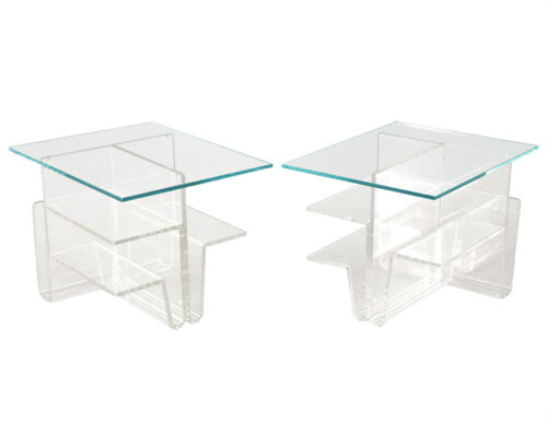 Pair of Mid-Century Modern Glass Top Acrylic End Tables Magazine Stands