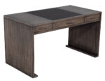 Modern oak minimalist desk with a leather top, offering a sophisticated design and practical storage for any workspace.