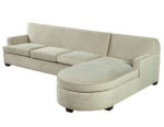 Three-seat beige sectional sofa with structured track arms and an integrated chaise for relaxed seating arrangements.