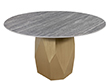 Custom Modern Round Porcelain Dining Table with Geometric Brass Base