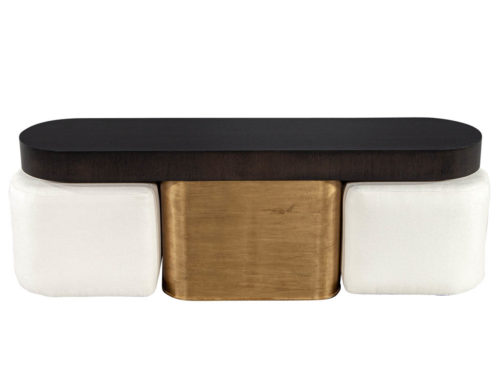 Mid-Century Modern Inspired Console Table with Ottomans Set
