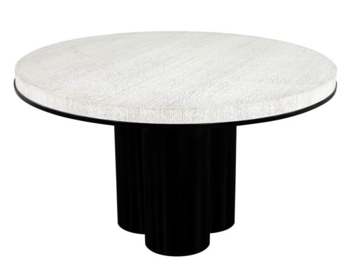 Modern Round Cerused Oak 2 Tone Dining Table with Geometric Metal Pedestal