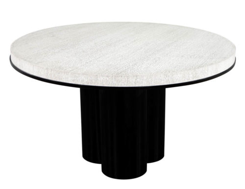 Modern Round Cerused Oak 2 Tone Dining Table with Geometric Metal Pedestal