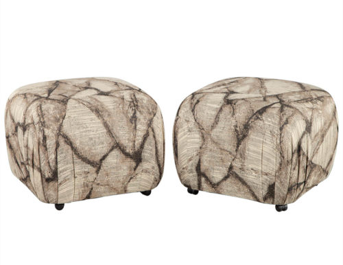 Pair of Modern Upholstered Ottoman Stools on Casters