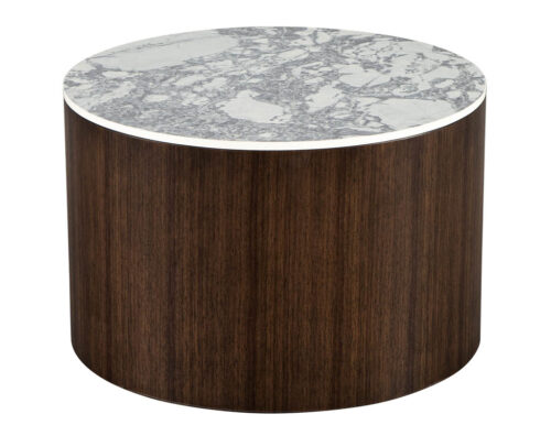 Custom Round Porcelain Walnut Side Table