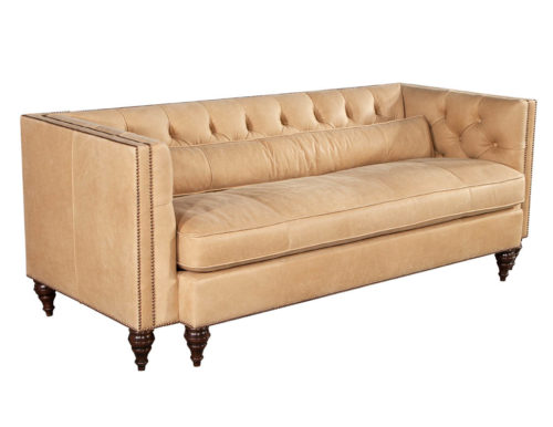 American Tufted Tan Leather Sofa