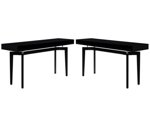 Pair of Modern Black Lacquered Console Tables