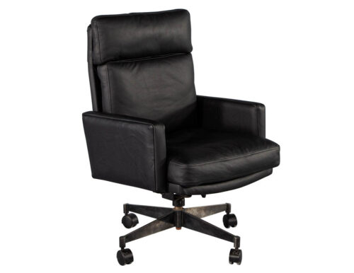 Mid-Century Modern Black Leather Office Chair