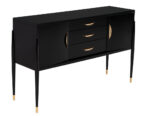 Black sideboard cabinet with gold accents combines functional storage with contemporary elegance for a stylish home feature.