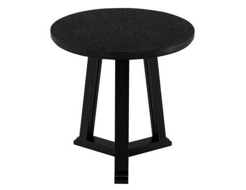 Round Oak Side Table in Cerused Black Finish