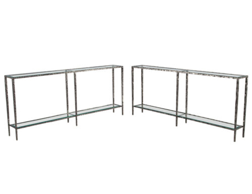 Pair of Modern Metal Console Tables with Hammered Details by Maitland-Smith