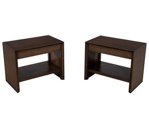 Pair of Modern Oak Nightstand End Tables in Dark Walnut