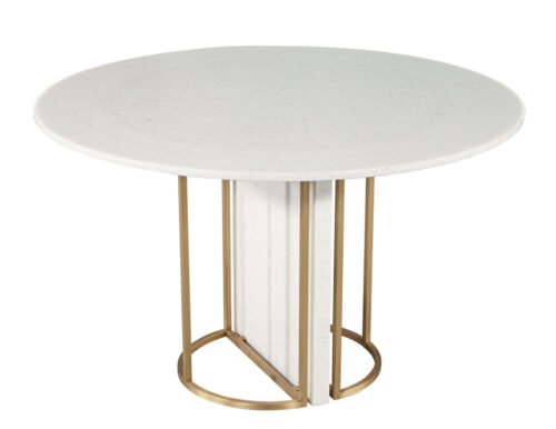 Custom Modern Round Marble Top Dining Table with Brass