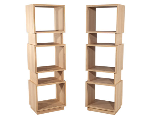 Pair of Modern Oak Bookcase Cabinets in Natural Washed Finish