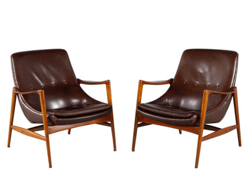 Pair of Mid-Century Modern Danish Leather Arm Chairs by H.L