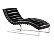 Vintage Leather Channel Chaise Lounge with Stainless Steel Base