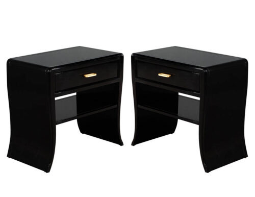 Pair of Curved Black Modern End Tables