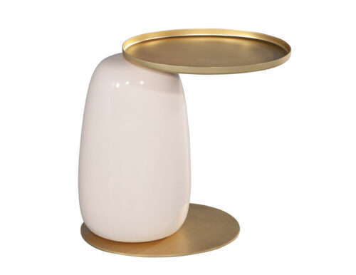 Modern Ceramic Side Table in Pink and Brass