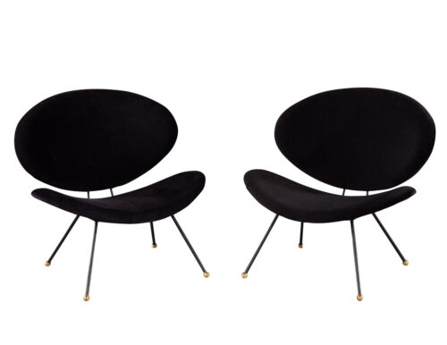 Pair of Italian Modern Black Velvet Accent Chairs