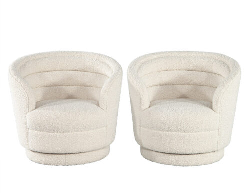 Pair of Modern Swivel Chairs in Boucle Cream Fabric