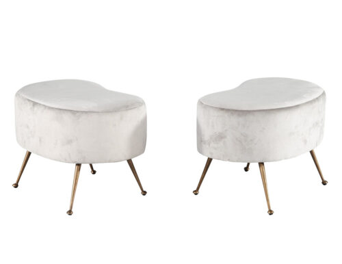 Pair of Curved Ottoman Stools in Grey Velvet