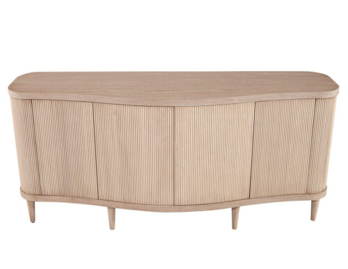 Modern Bleached Washed Fluted Tambour Front Sideboard Credenza