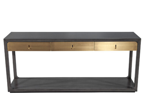 Modern Grey Console with Brass Drawers Fulton Console by Joseph Jeup